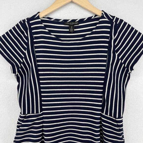 PEA IN THE POD Dress M Nursing Maternity Textured Striped Side Zip Shift Blue - Picture 3 of 16